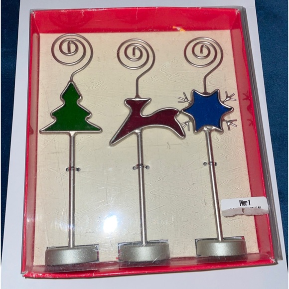 Pier 1 Imports Decorative Christmas Spiral Holiday 3 Photo Holders in Box - Picture 2 of 4